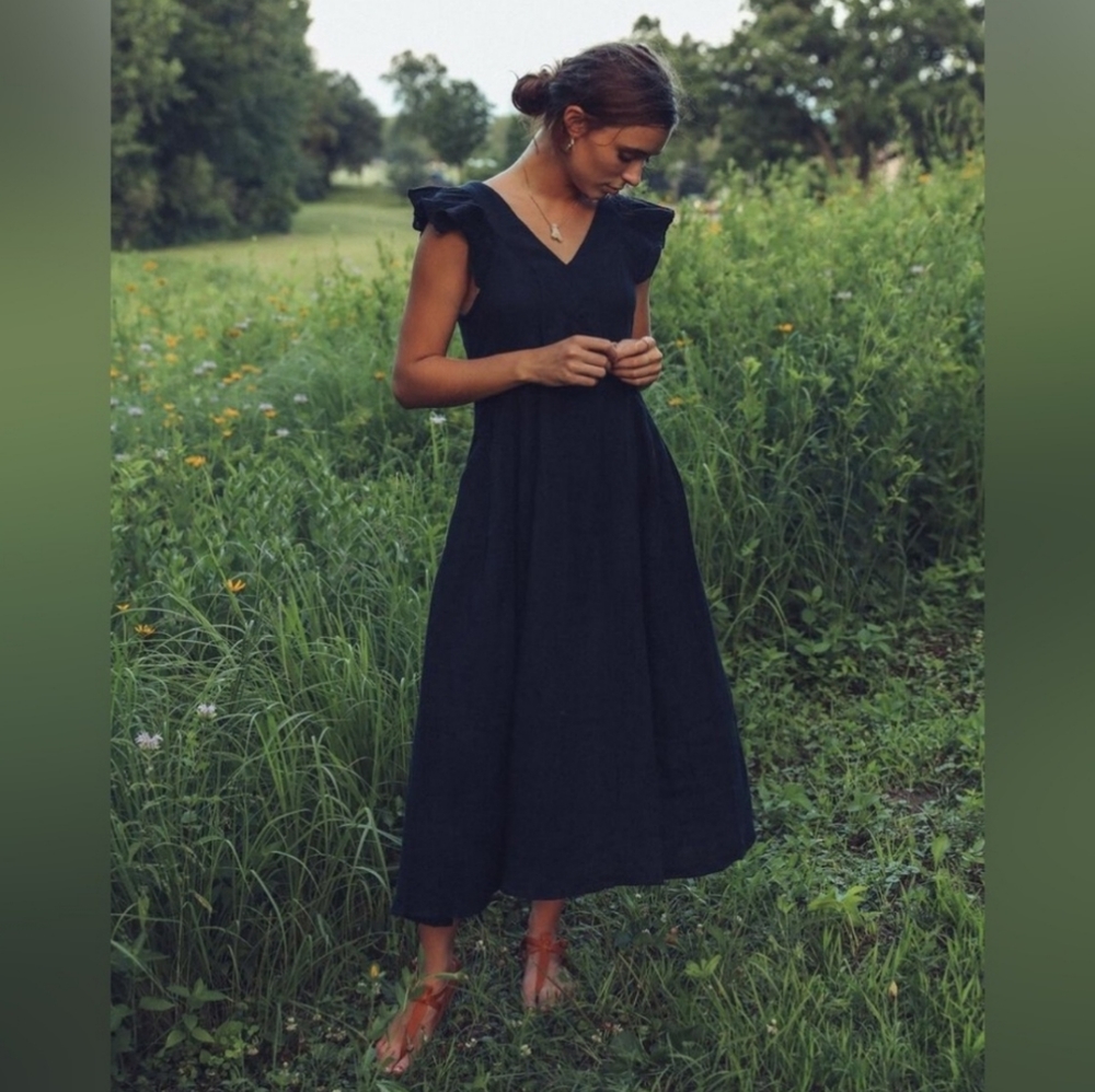 NWT Mille Catarina Black double cotton gauze flutter sleeve dress XS